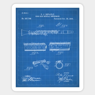 Clarinet Patent - Musician Classical Music Art - Blueprint Sticker